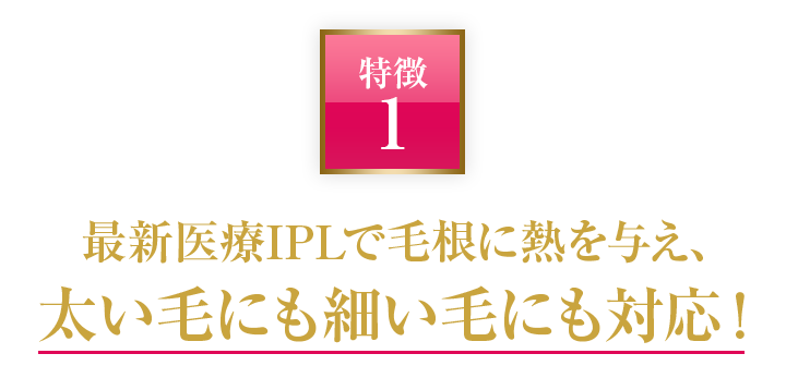 最新医療IPLで毛根に熱を与え、太い毛にも細い毛にも対応！